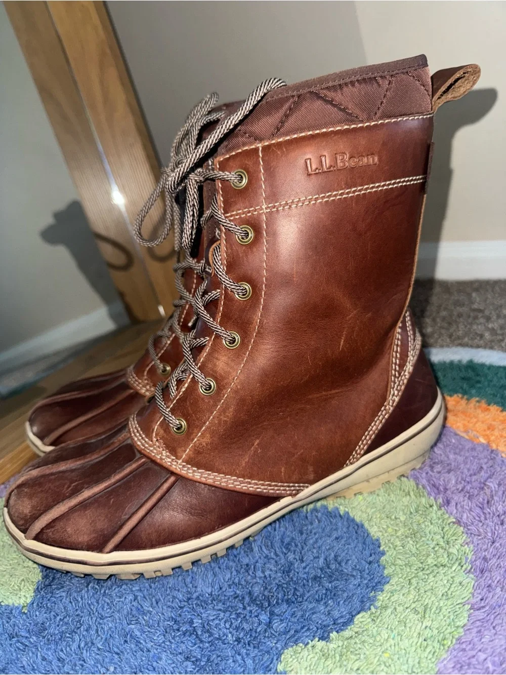 LL Bean Leather Rubber Duck Boots Women 8.5 Outdoor Hiking Rain Snow Boots